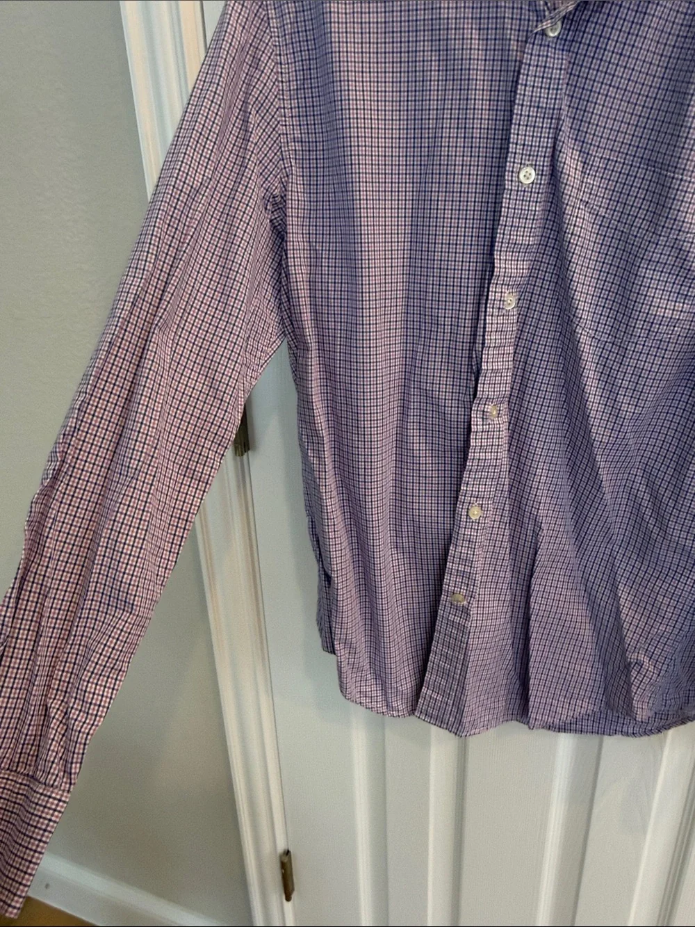 Banana Republic Men's Purple and Blue Check Button-Down Shirt